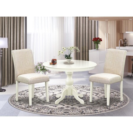 East West Furniture 3 Piece Hartland Dining Room Set - Linen White HBBA3-LWH-01